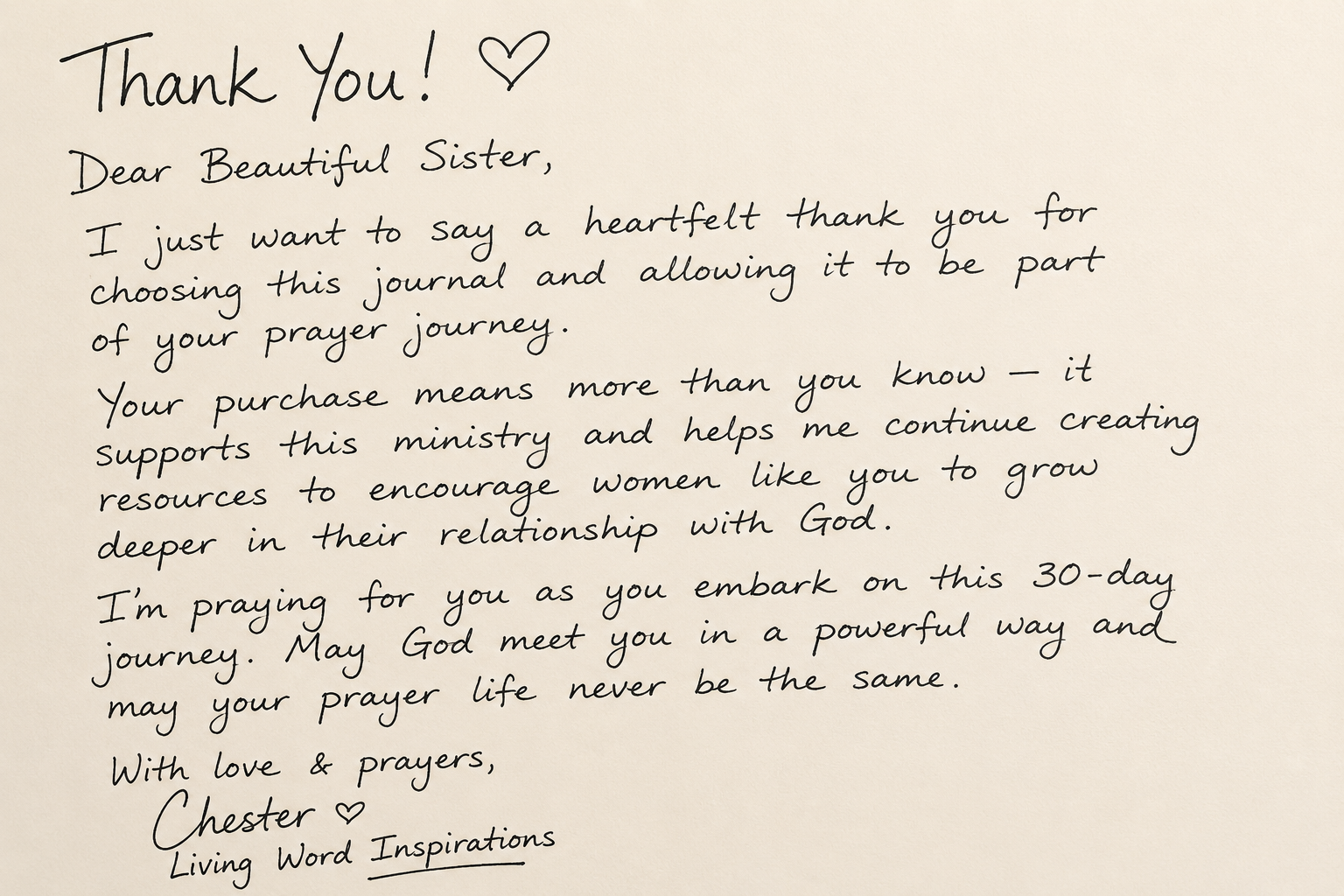 Handwritten thank you note with lavender